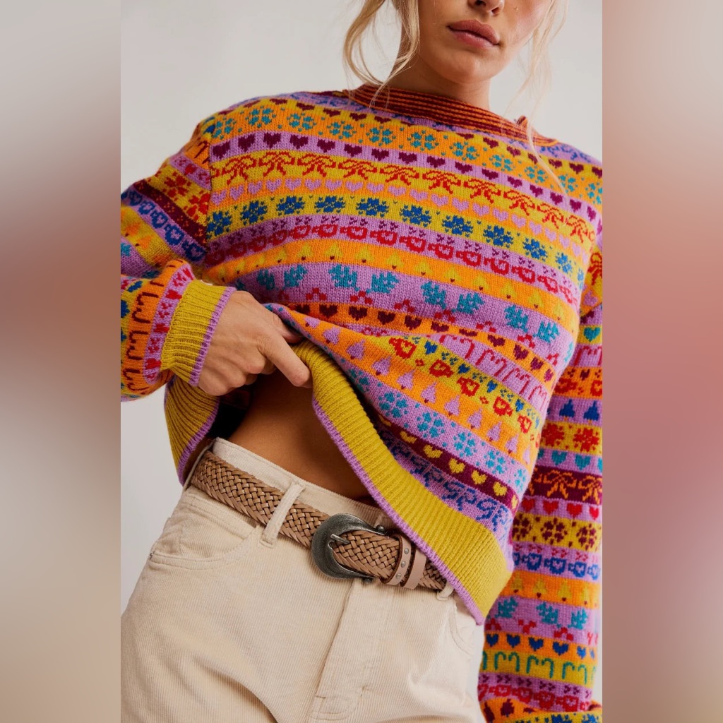 Nwt- Free People Multicolor Knit Wool Sweater Brand New